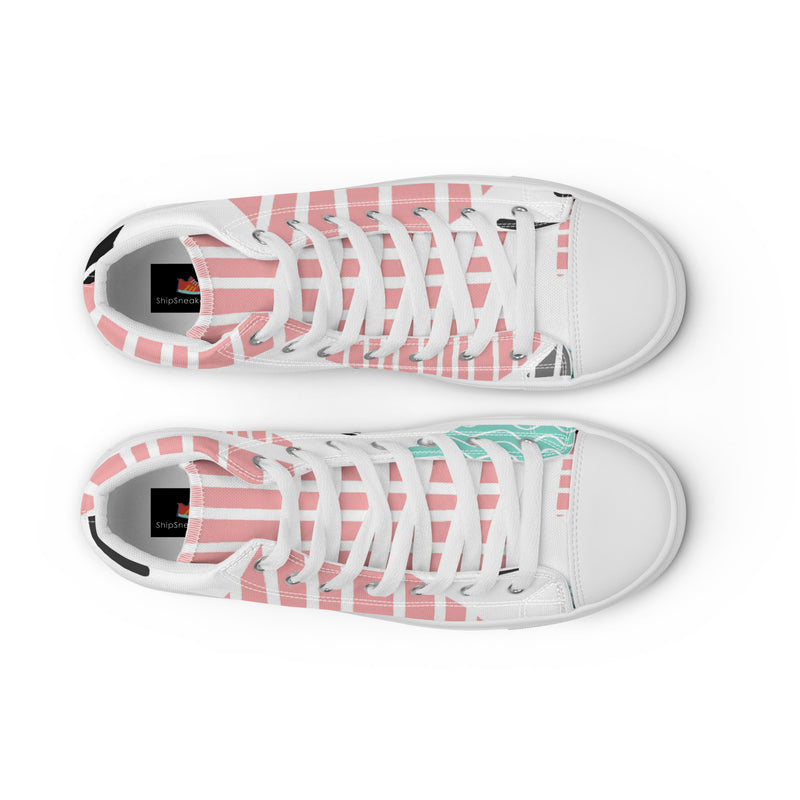 Pink Stripe Dot High Top #63 - Lifestyle Shot | HA!LO Canvas Sneakers