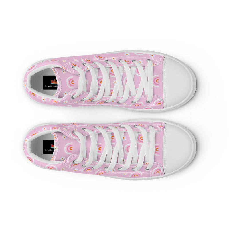 Pink Rainbow High Top #123 - Lifestyle Shot | HA!LO Canvas Sneakers