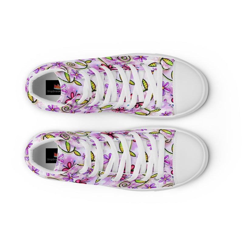 Purple Flower High Top #153 - Lifestyle Shot | HA!LO Canvas Sneakers