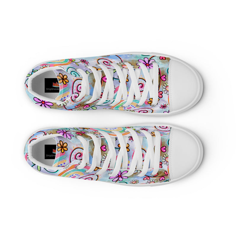 Rainbow Flower High Top #155 - Lifestyle Shot | HA!LO Canvas Sneakers