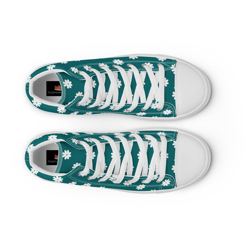 Teal Daisy High Top #207 - Lifestyle Shot | HA!LO Canvas Sneakers
