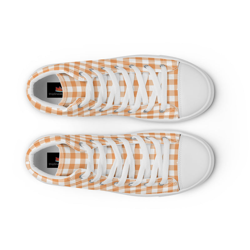 Peach Gingham High Top #220 - Lifestyle Shot | HA!LO Canvas Sneakers