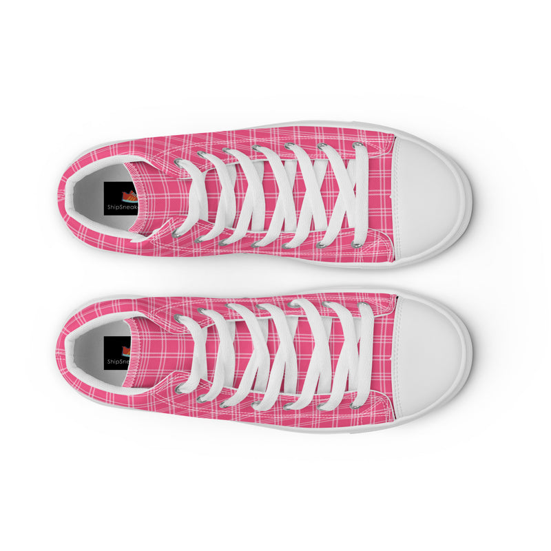 Hot Pink Plaid High Top #221 - Lifestyle Shot | HA!LO Canvas Sneakers
