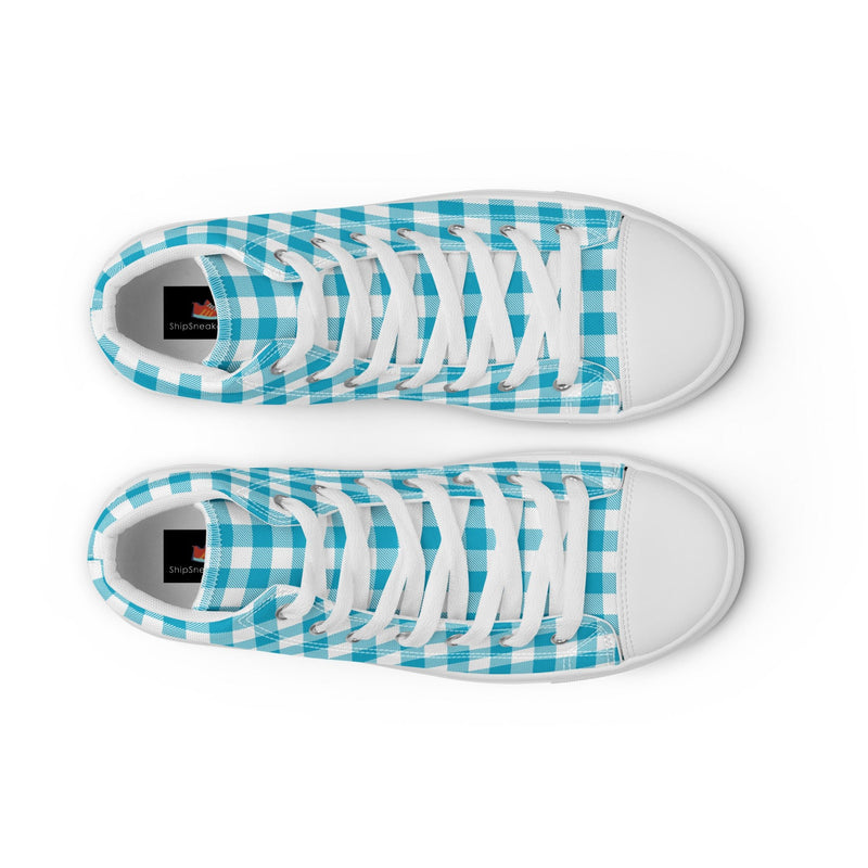 Aqua Gingham High Top #222 - Lifestyle Shot | HA!LO Canvas Sneakers