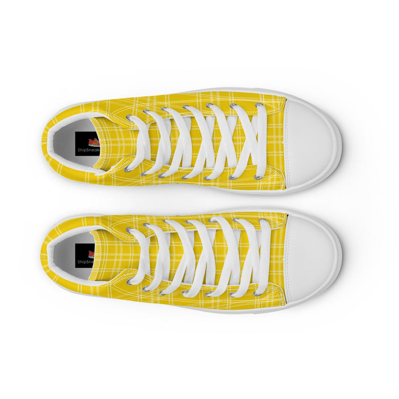 Yellow Plaid High Top #223 - Lifestyle Shot | HA!LO Canvas Sneakers