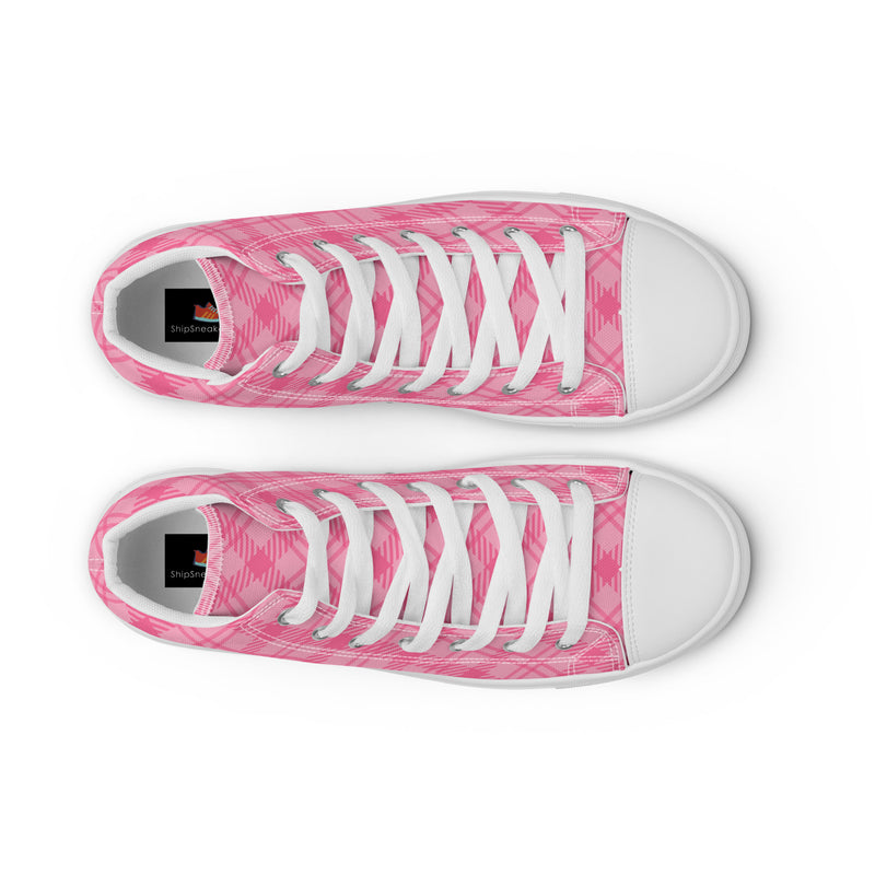 Pink Plaid High Top #225 - Lifestyle Shot | HA!LO Canvas Sneakers