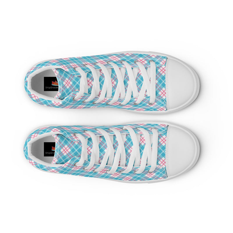Blue Plaid High Top #228 - Lifestyle Shot | HA!LO Canvas Sneakers