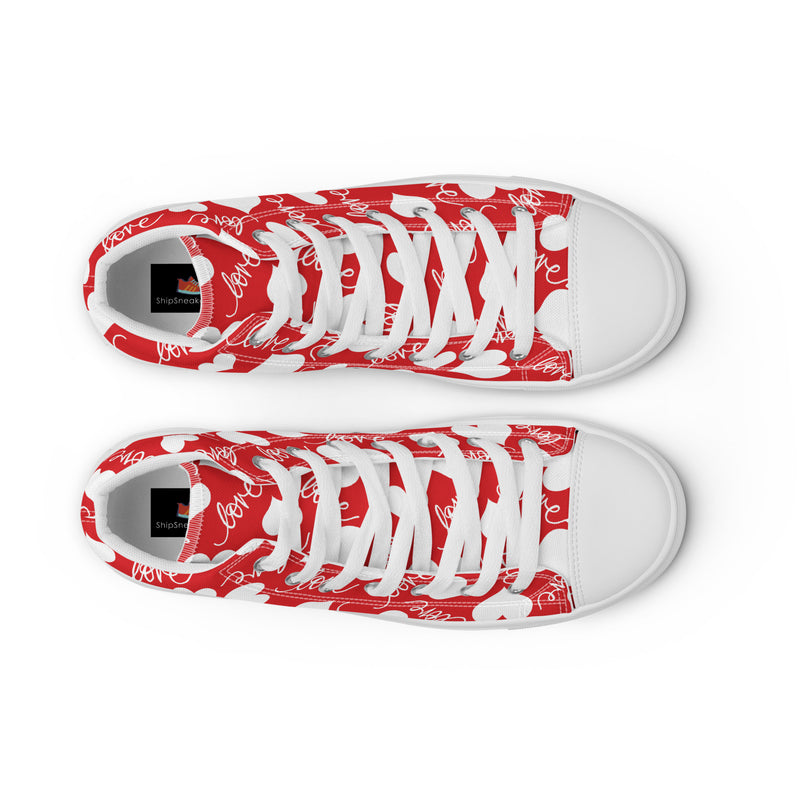 Red Heart High Top #322 - Angled View | HA!LO Canvas Sneakers