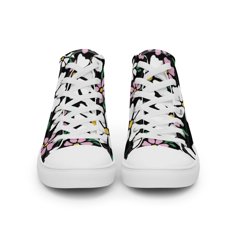 Black Daisy High Top #4 - Close Up Detail | HA!LO Canvas Sneakers