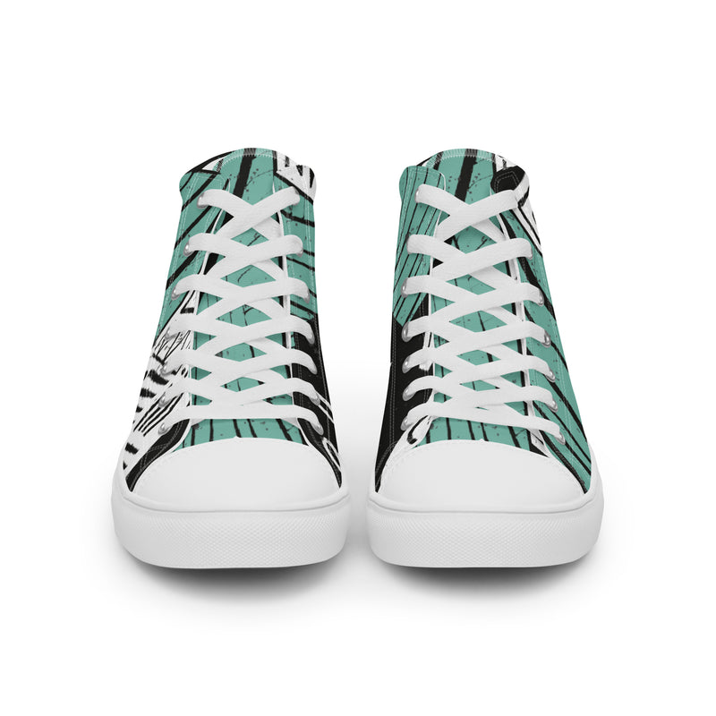 Green Stripe Art High Top #58 - Close Up Detail | HA!LO Canvas Sneakers