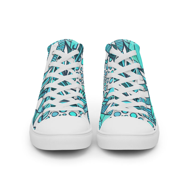 Teal Abstract High Top #60 - Close Up Detail | HA!LO Canvas Sneakers