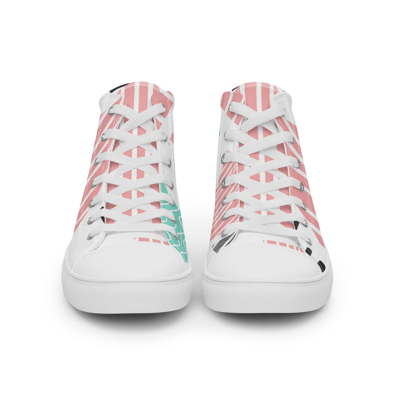 Pink Stripe Dot High Top #63 - Close Up Detail | HA!LO Canvas Sneakers