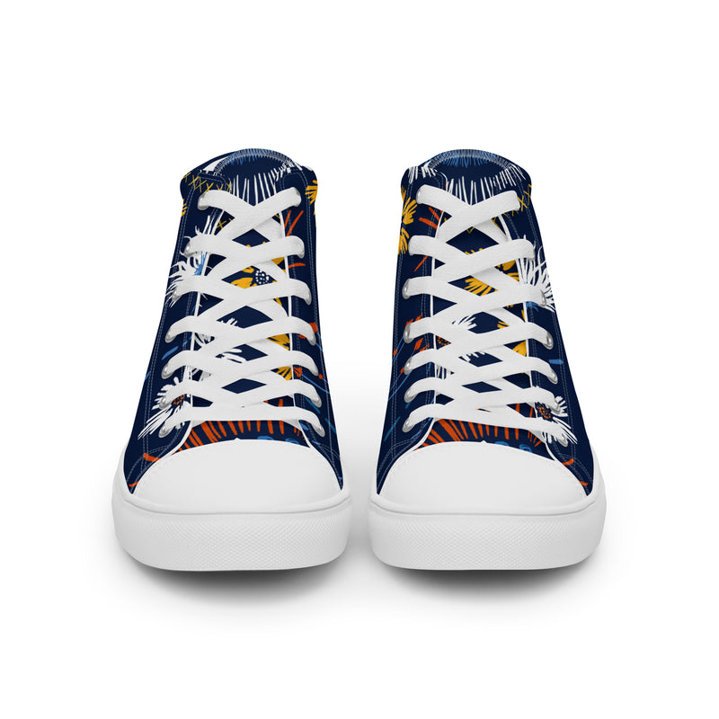Navy Daisy High Top #86 - Close Up Detail | HA!LO Canvas Sneakers