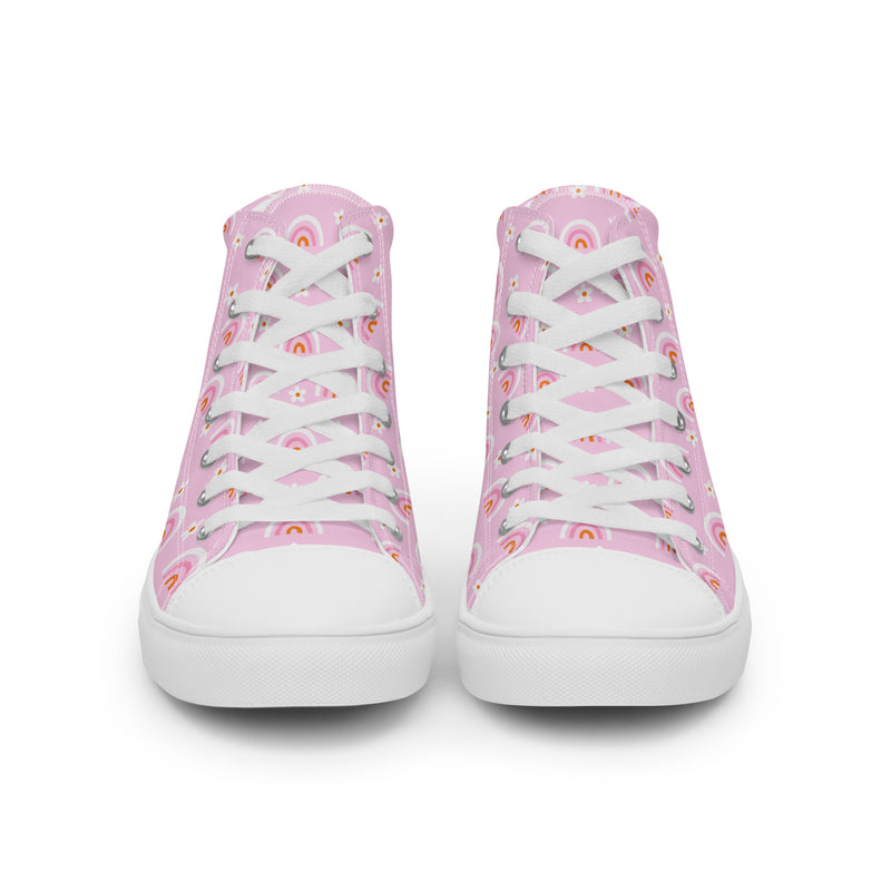 Pink Rainbow High Top #123 - Close Up Detail | HA!LO Canvas Sneakers