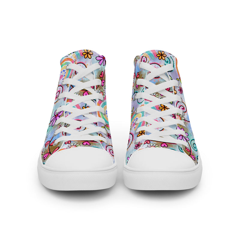 Rainbow Flower High Top #155 - Close Up Detail | HA!LO Canvas Sneakers