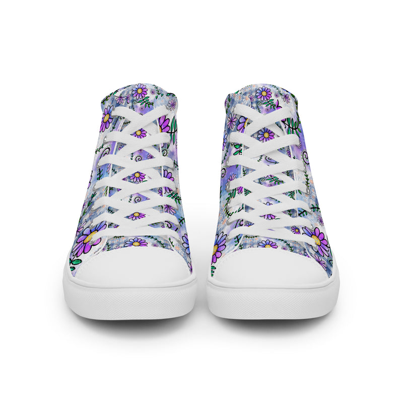 Purple Daisy Doodle High Top #156 - Close Up Detail | HA!LO Canvas Sneakers