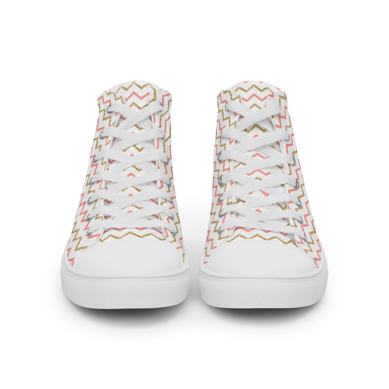Pink Chevron Wave High Top #191 - Angled View | HA!LO Canvas Sneakers