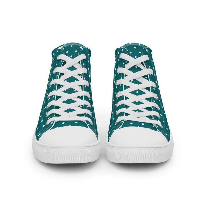Dark Teal Dot High Top #200 - Close Up Detail | HA!LO Canvas Sneakers