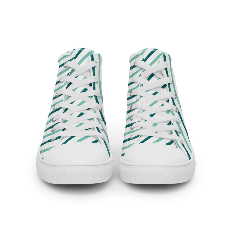 Green Stripe High Top #202 - Close Up Detail | HA!LO Canvas Sneakers