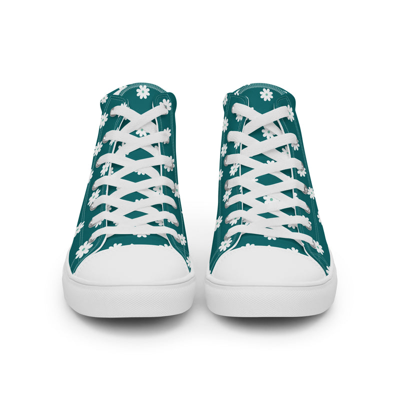 Teal Daisy High Top #207 - Close Up Detail | HA!LO Canvas Sneakers