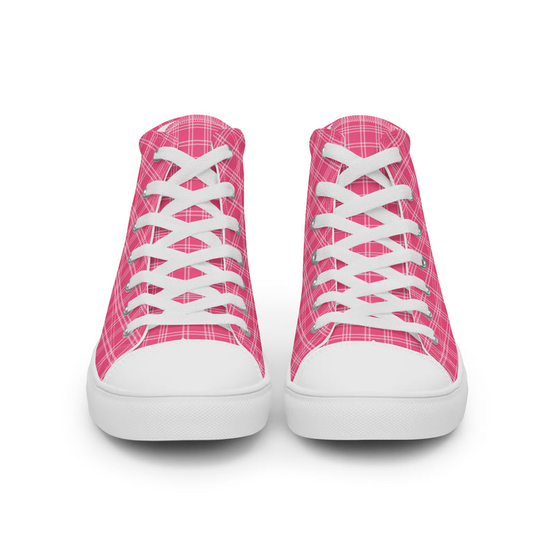 Hot Pink Plaid High Top #221 - Close Up Detail | HA!LO Canvas Sneakers