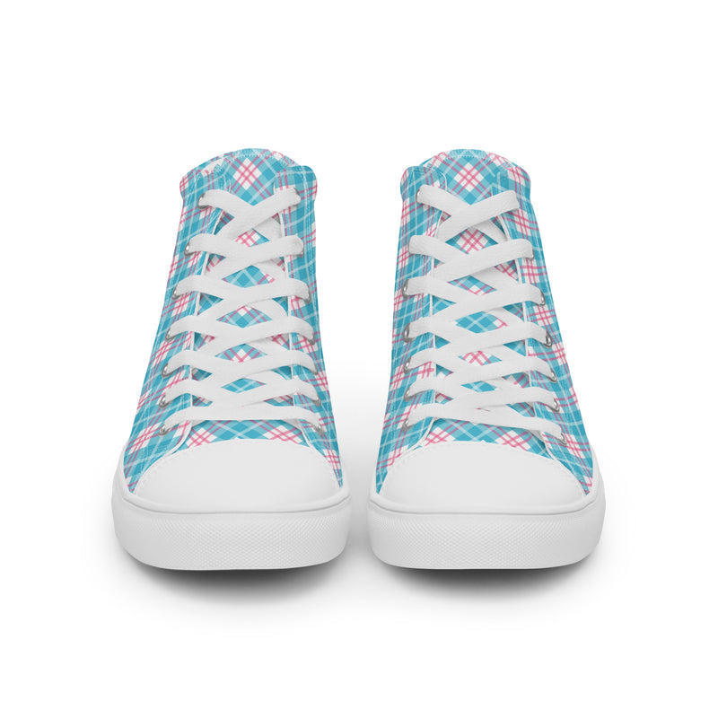 Blue Plaid High Top #228 - Close Up Detail | HA!LO Canvas Sneakers