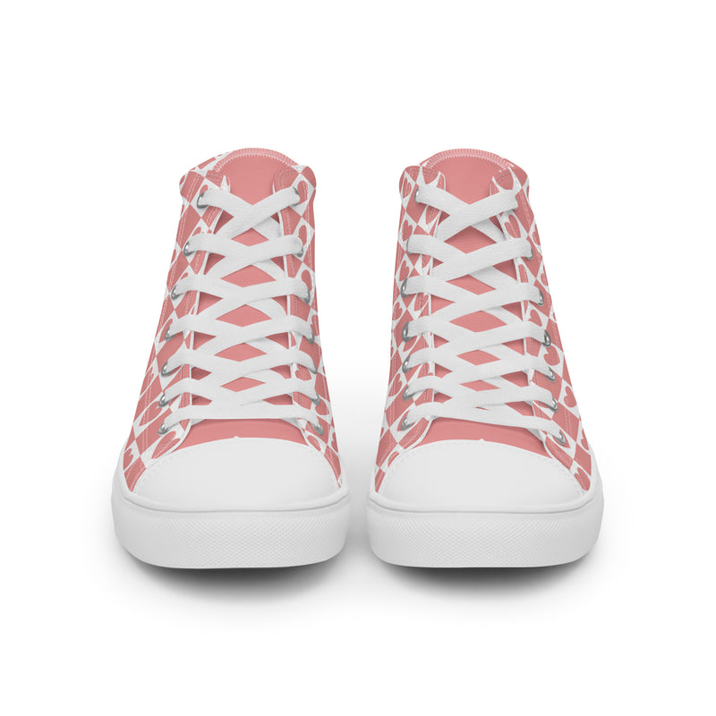 Pink Heart Grid High Top #305 - Close Up Detail | HA!LO Canvas Sneakers