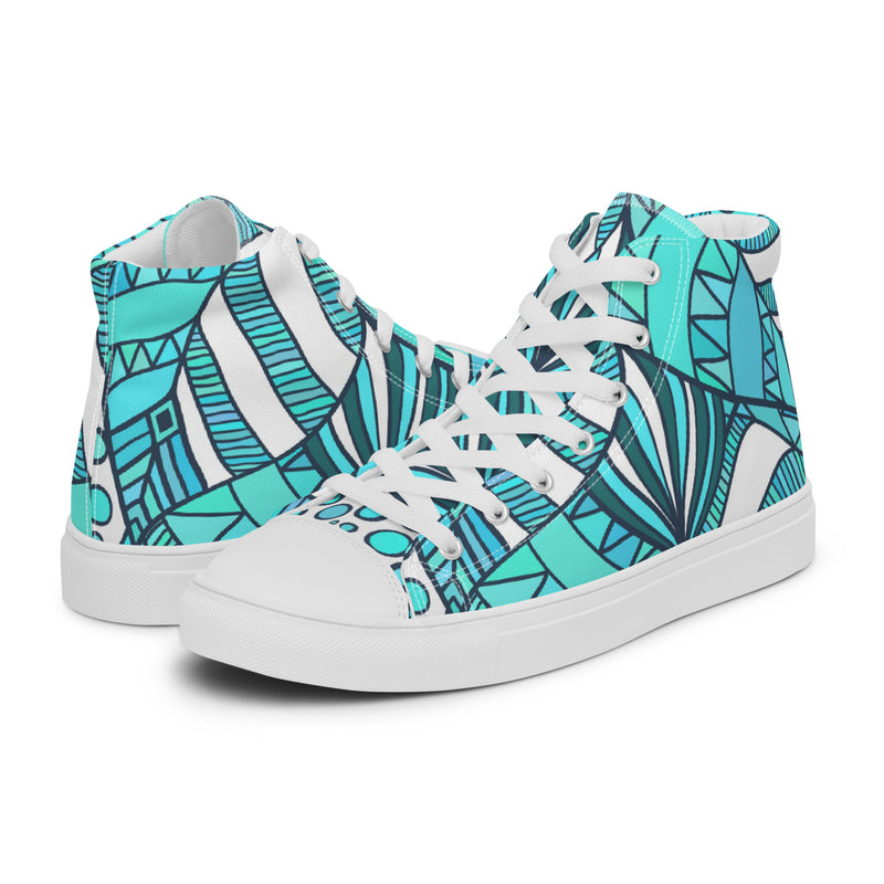 Teal Abstract High Top #60 - Canvas High Top Sneakers | HA!LO
