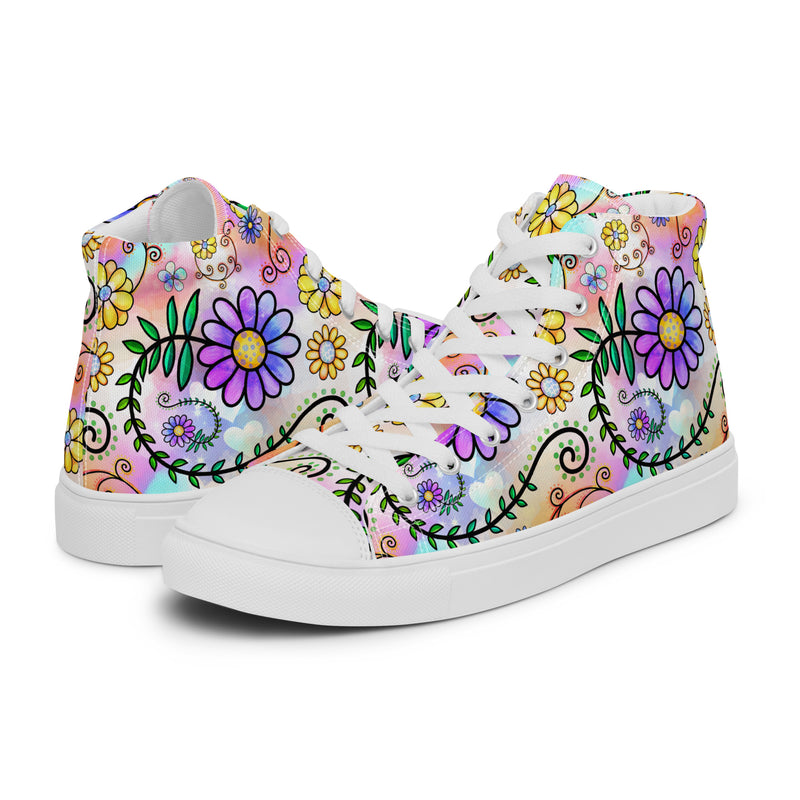 Purple Daisy Garden High Top #151 - Canvas High Top Sneakers | HA!LO