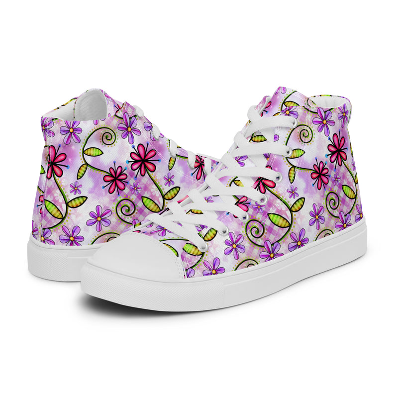 Purple Flower High Top #153 - Canvas High Top Sneakers | HA!LO