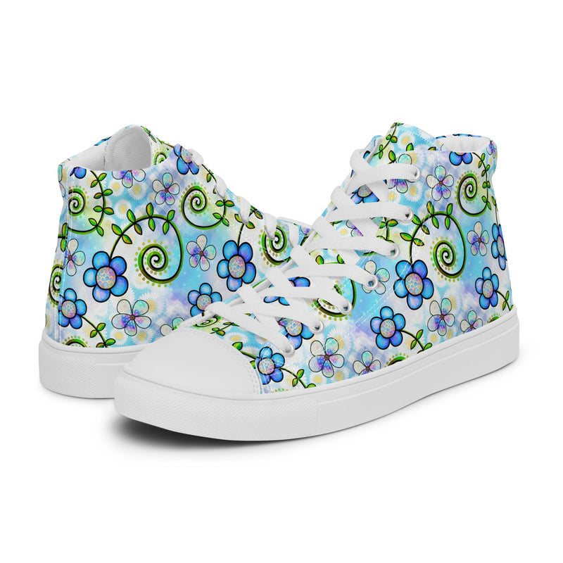 Blue Flower Doodle High Top #154 - Canvas High Top Sneakers | HA!LO