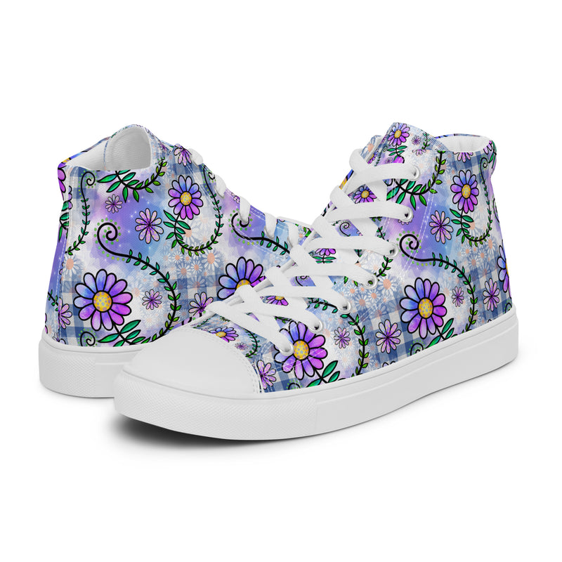 Purple Daisy Doodle High Top #156 - Canvas High Top Sneakers | HA!LO