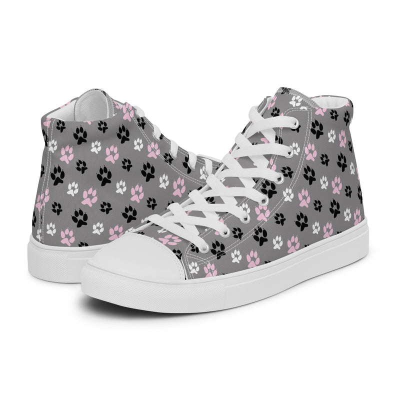 Gray Paw Print High Top #162 - Canvas High Top Sneakers | HA!LO