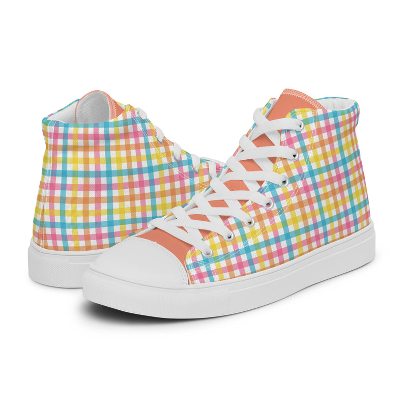 Rainbow Plaid High Top #227 - Canvas High Top Sneakers | HA!LO