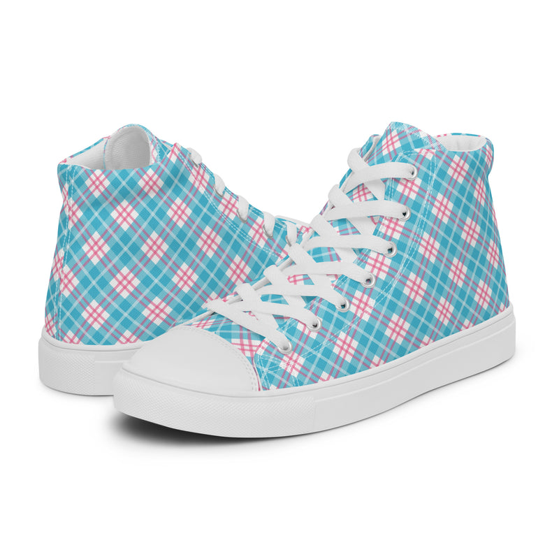 Blue Plaid High Top #228 - Canvas High Top Sneakers | HA!LO