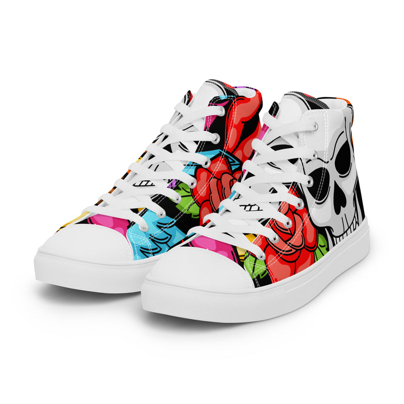 Skull Rose High Top #36 - Back View | HA!LO Canvas Sneakers