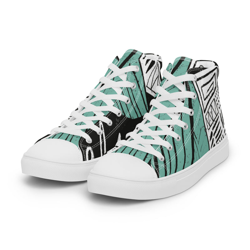 Green Stripe Art High Top #58 - Back View | HA!LO Canvas Sneakers