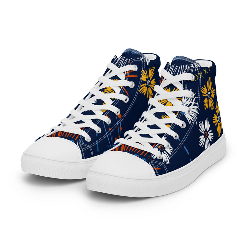 Navy Daisy High Top #86 - Back View | HA!LO Canvas Sneakers