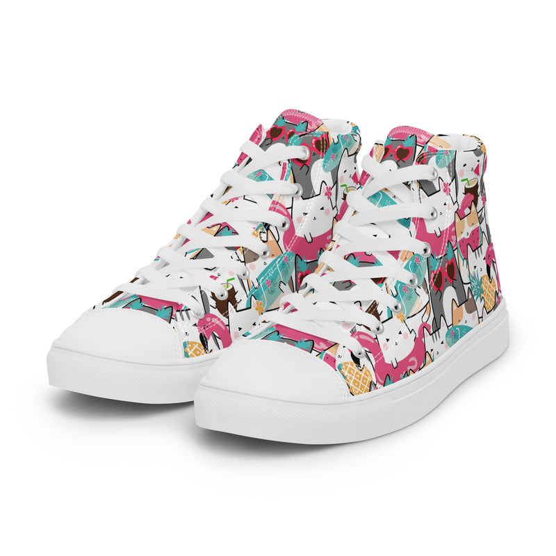 Cat Party High Top #142 - Back View | HA!LO Canvas Sneakers