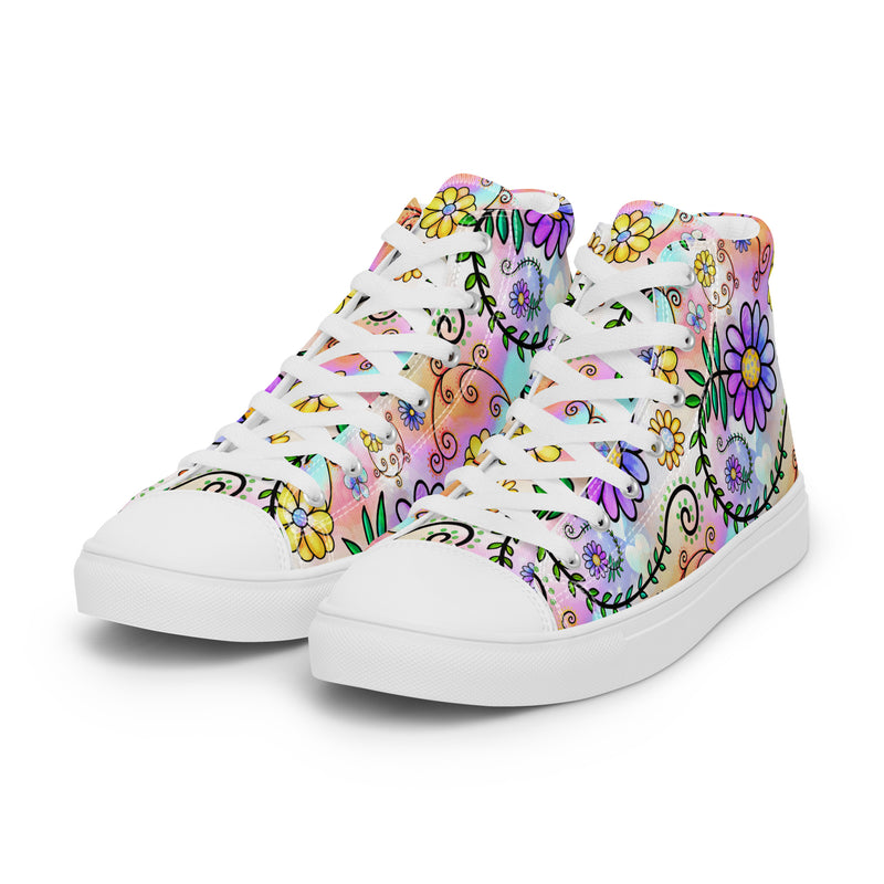 Purple Daisy Garden High Top #151 - Back View | HA!LO Canvas Sneakers