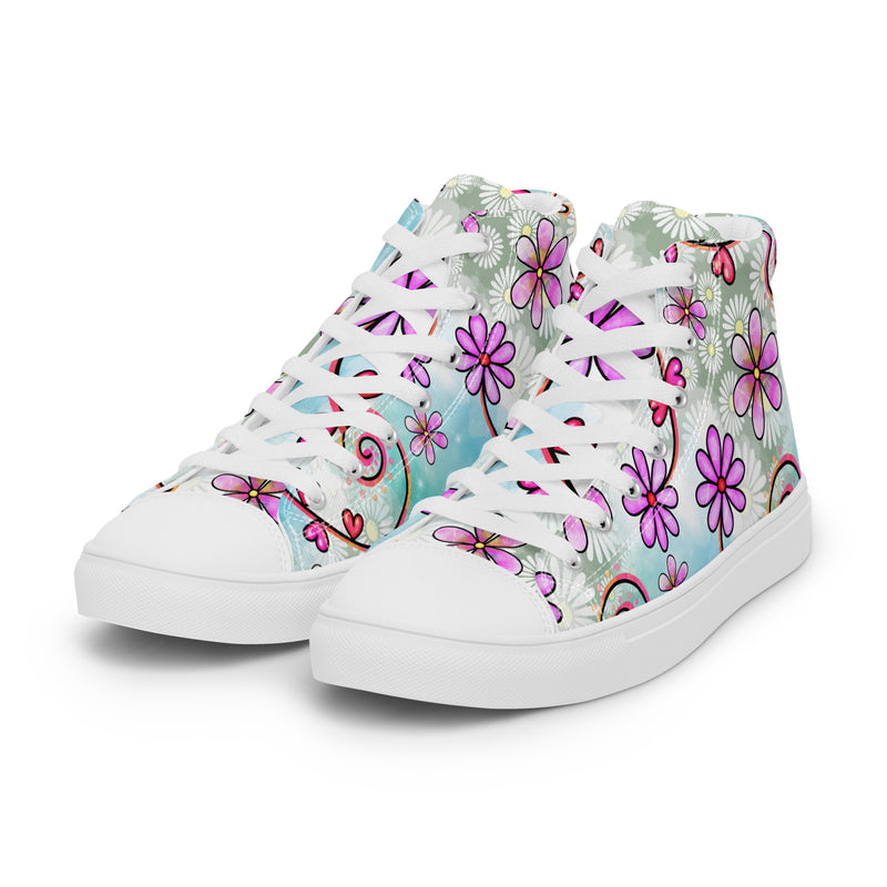 Spring Daisy High Top #152 - Back View | HA!LO Canvas Sneakers