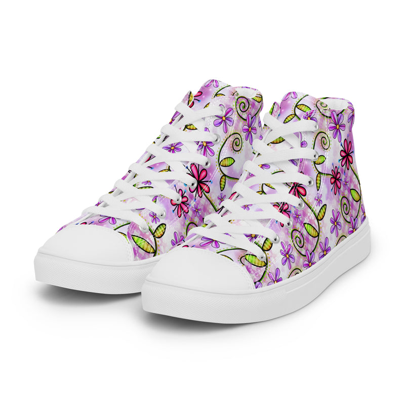 Purple Flower High Top #153 - Back View | HA!LO Canvas Sneakers