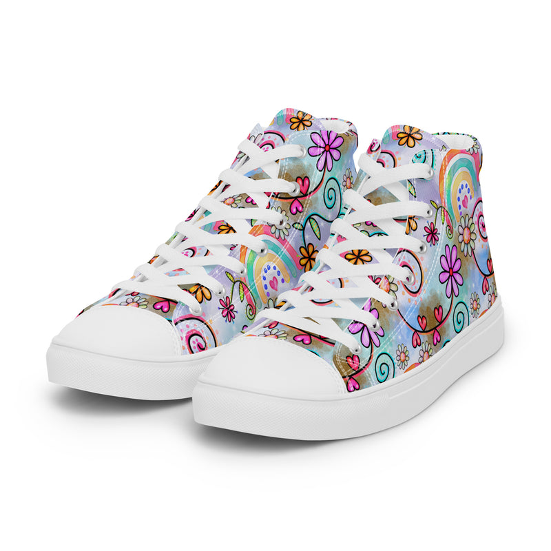 Rainbow Flower High Top #155 - Back View | HA!LO Canvas Sneakers