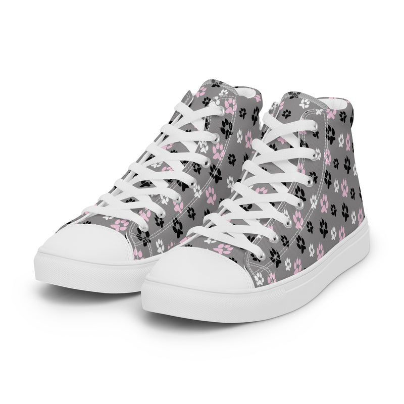 Gray Paw Print High Top #162 - Back View | HA!LO Canvas Sneakers