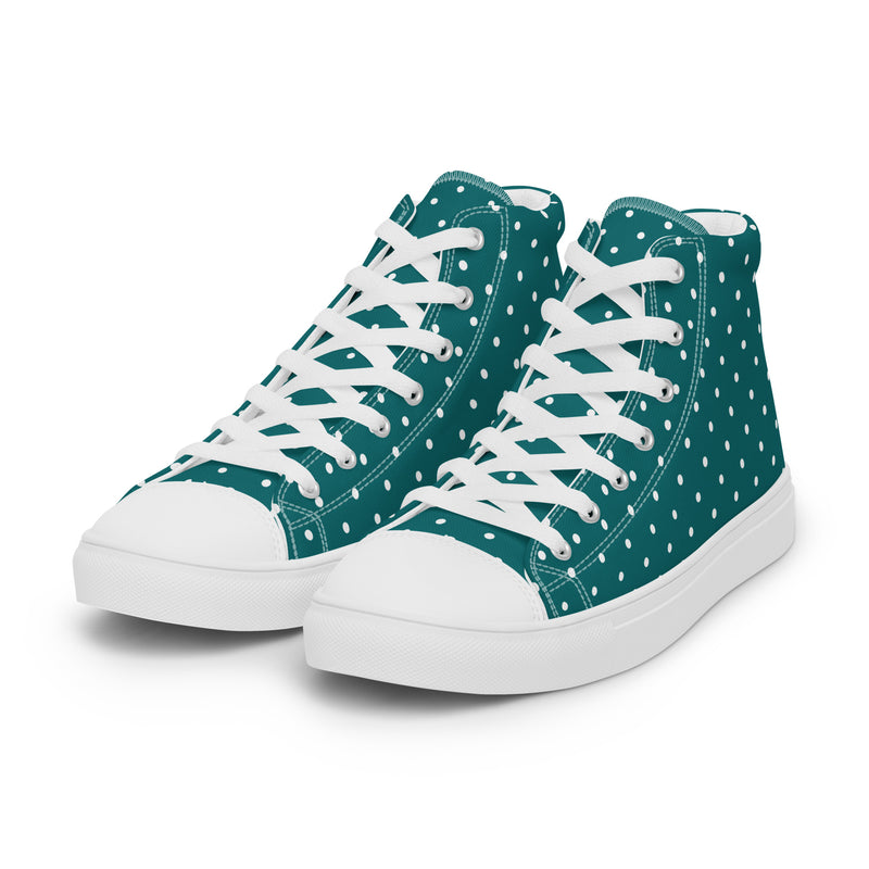 Dark Teal Dot High Top #200 - Back View | HA!LO Canvas Sneakers