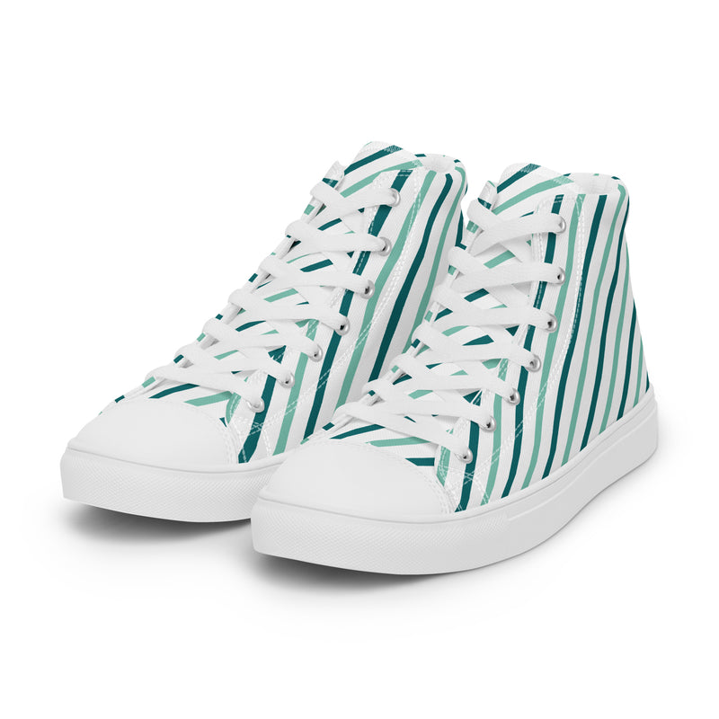Green Stripe High Top #202 - Back View | HA!LO Canvas Sneakers