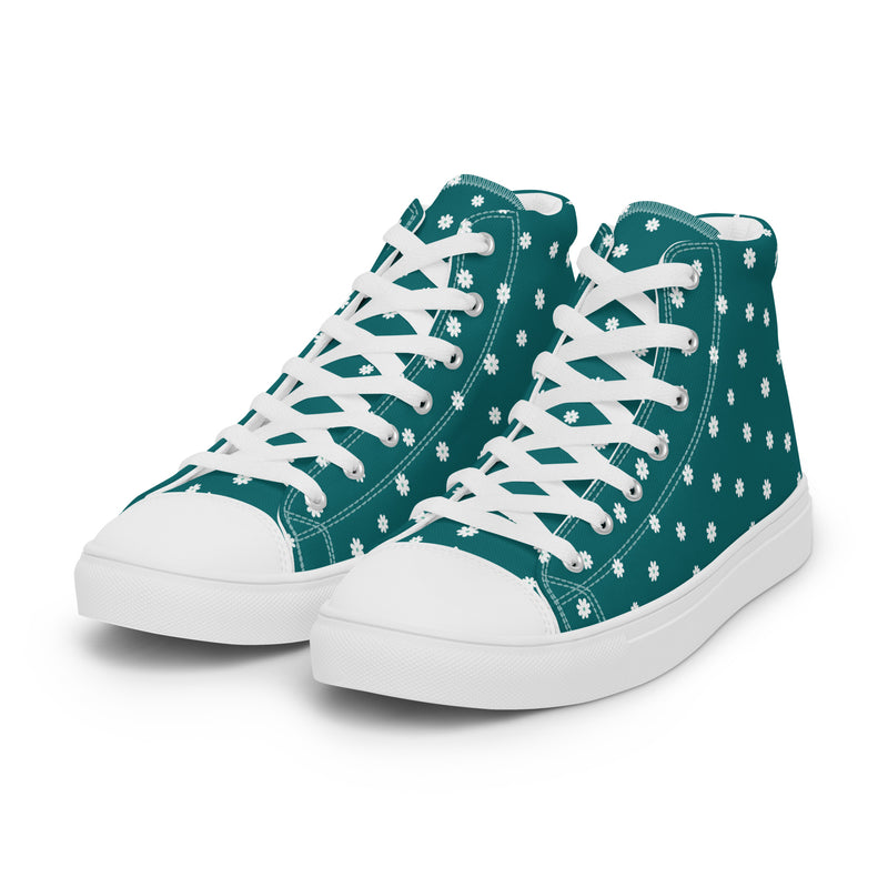 Teal Polka Dot High Top #204 - Back View | HA!LO Canvas Sneakers