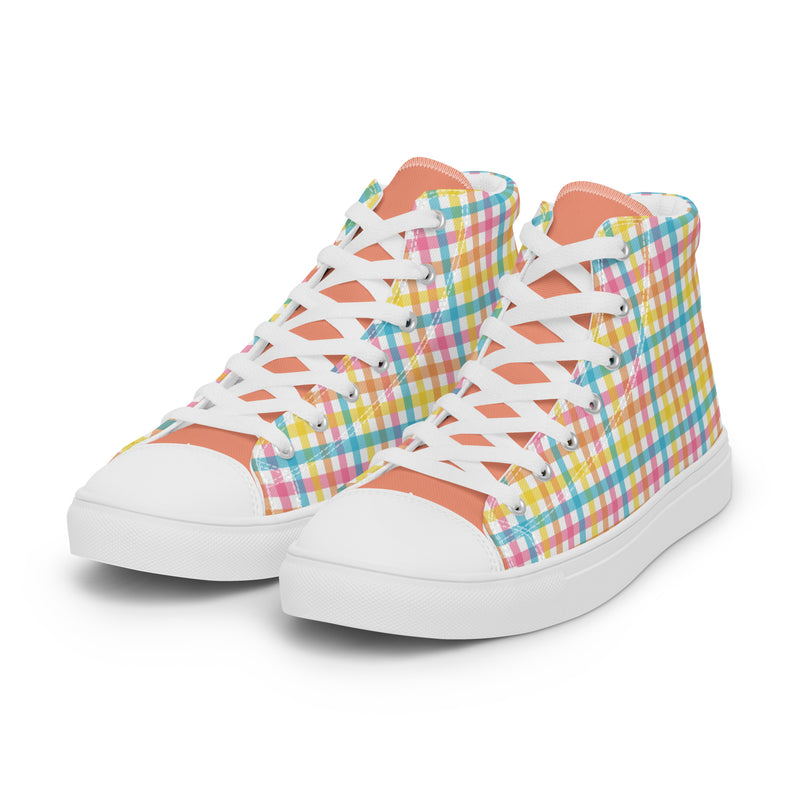 Rainbow Plaid High Top #227 - Back View | HA!LO Canvas Sneakers