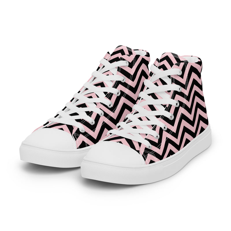 Pink Chevron High Top #239 - Back View | HA!LO Canvas Sneakers