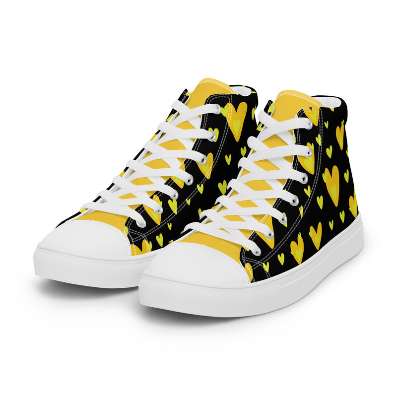 Yellow Heart High Top #256 - Back View | HA!LO Canvas Sneakers